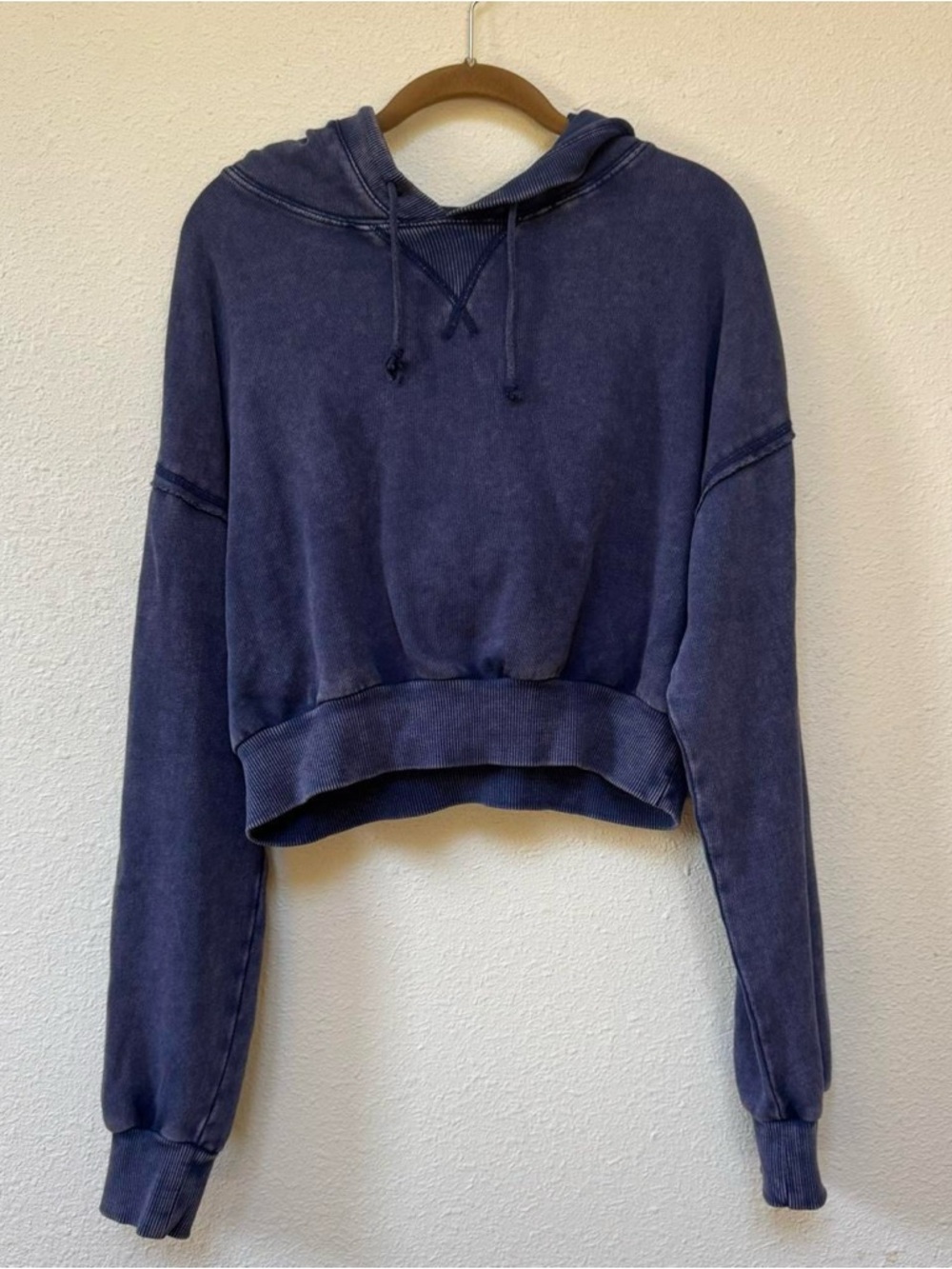 Aero Indigo Wash Shrunken Pullover Hoodie - Picture 3 of 5